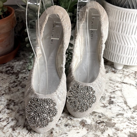 Tahari Shoes - Tahari Valerie Leather Silver Sparkle Sparkly Ballet Flats Sz 6.5